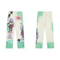 DUAA Green Tie‑Dye Rose Tattoo Graphic Straight Leg Sweat Pants
